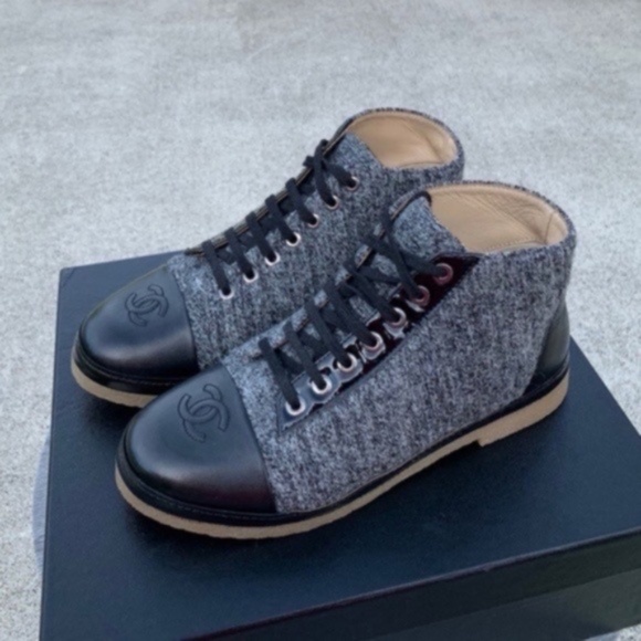Chanel CC Tweed Lace-Up Ankle Boots - Picture 3 of 14